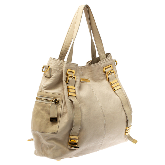 MICHAEL KORS Cream Leather Buckle Side Pocket Shoulder Bag - Picture 3 of 9